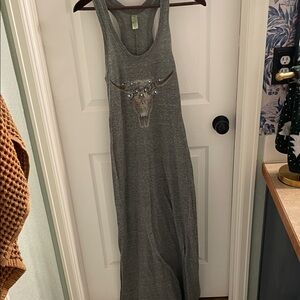 Alternative Charcoal Maxi Dress with Skull Graphic